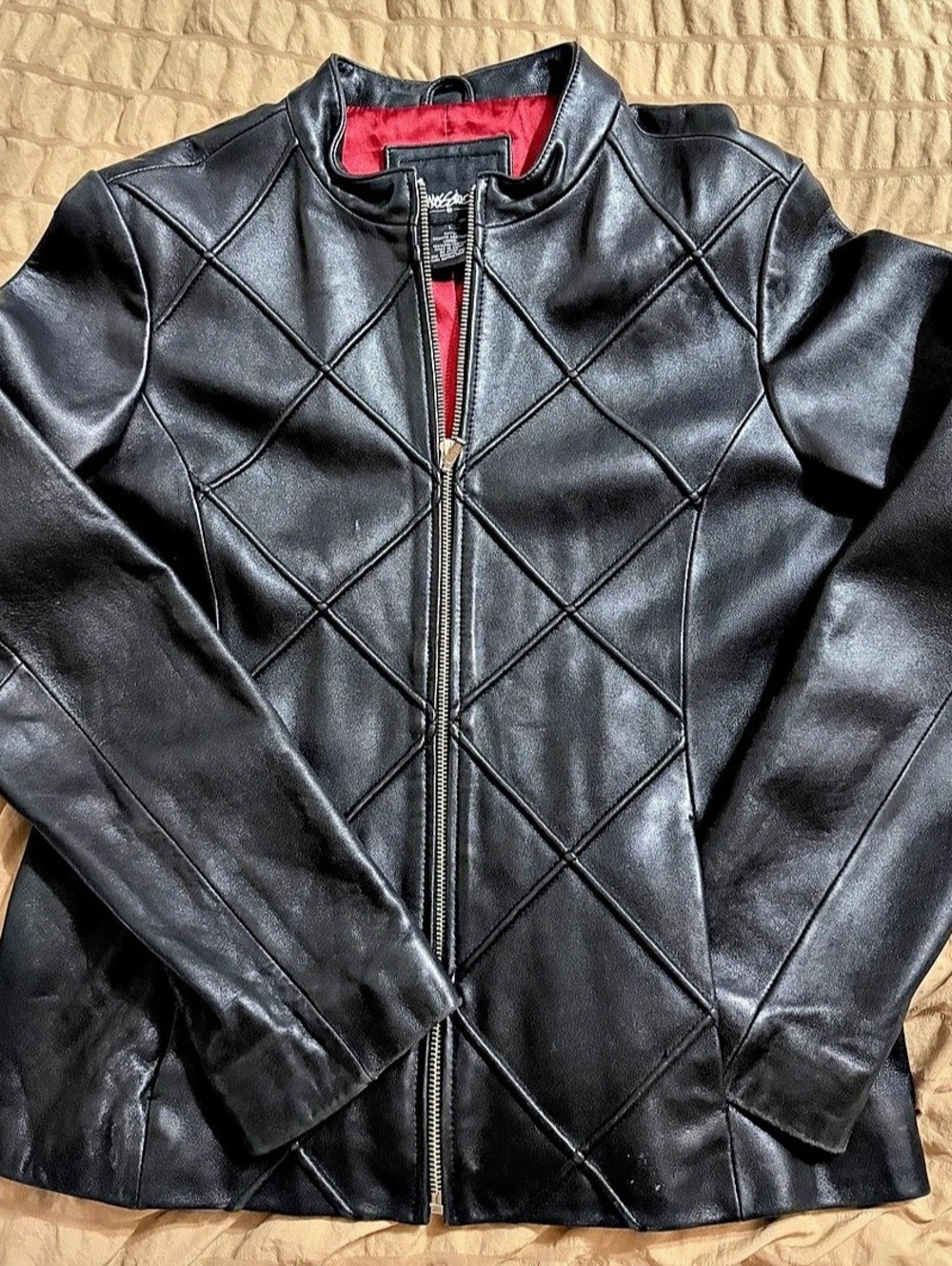 Mossimo Quilted Genuine Leather Jacket Black Large